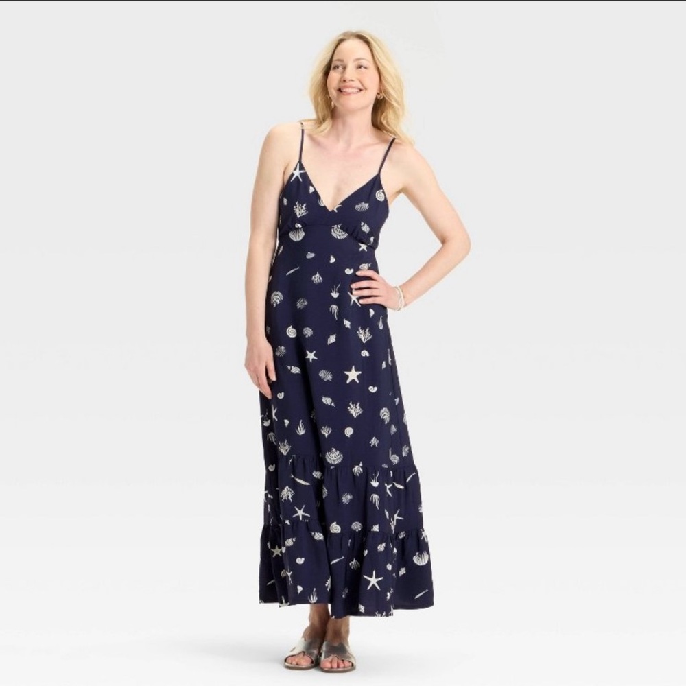 a new day Navy Blue Sea shell Maxi Dress